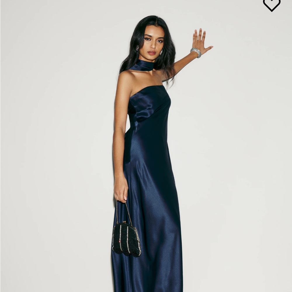 NWT Reformation navy blue silk dress with scarf Size S